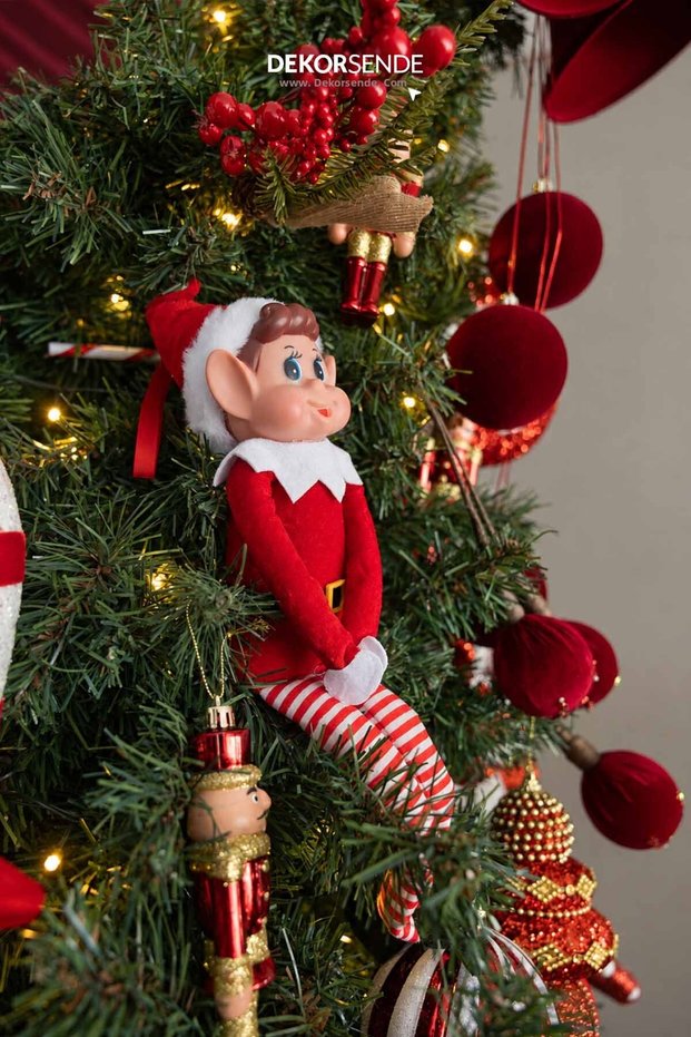 Christmas Ornament Red Elf Child Figure Red 45 cm
