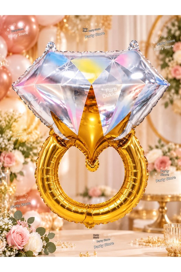 Diamond Ring Foil Balloon 32 Inch (81 cm) – Gold Wedding Ring and Sparkling Diamond Design for Marriage Proposal, Engagement, Promise, and Bachelorette Party Balloon