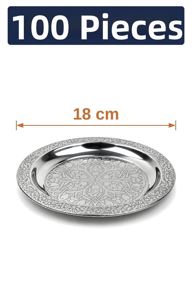 18 cm Authentic Patterned Chrome Steel Appetizer and Serving Plate