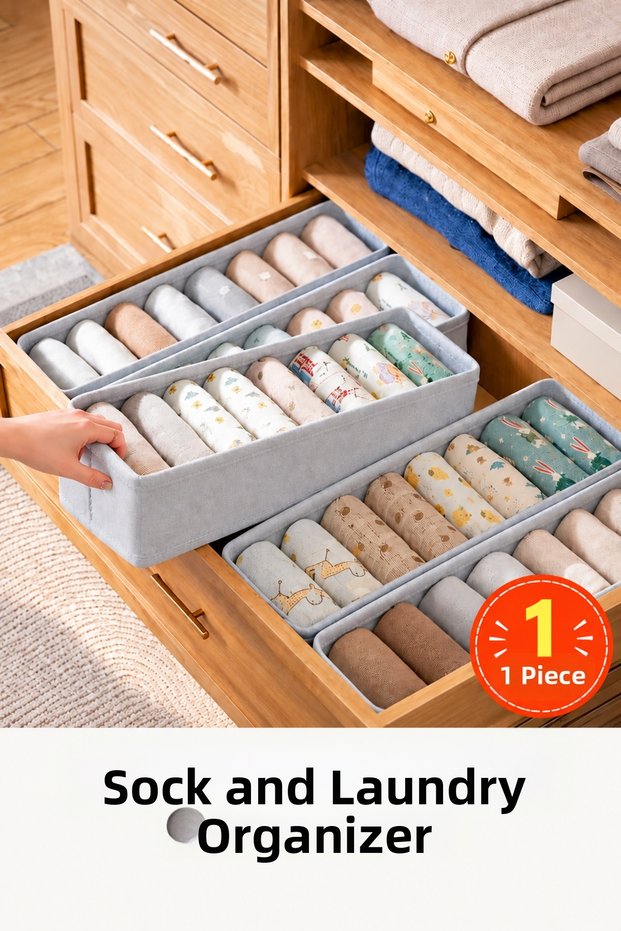 1 Piece Sock and Laundry Organizer Drawer and Closet Organizer, Shelf Organizer, Foldable