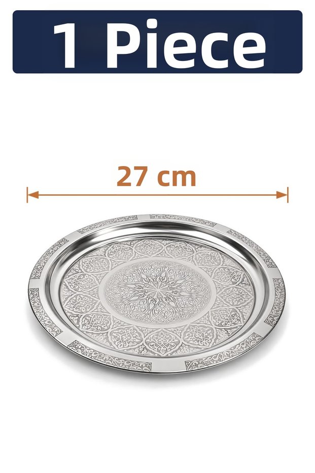 27 cm Authentic Patterned Chrome Steel Kebab, Grill, Appetizer, and Serving Plate