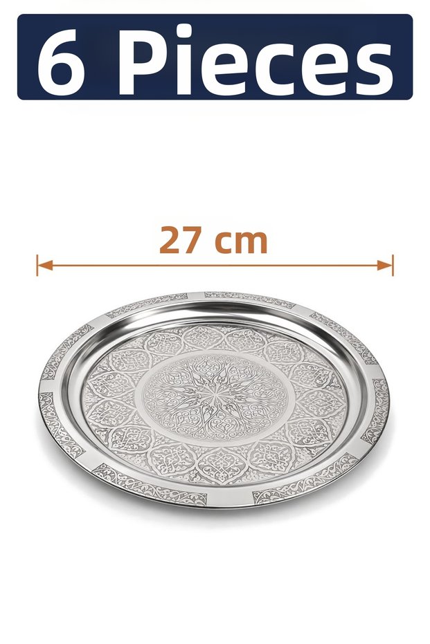 27 cm Authentic Patterned Chrome Steel Kebab, Grill, Appetizer, and Serving Plate