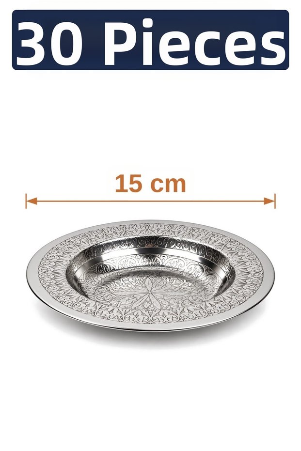 15 cm Authentic Patterned Chrome Steel Deep Appetizer and Presentation Plate with Side Rims
