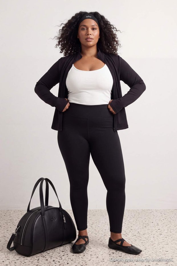 Siyah LYCRA® ADAPTIV™ Tam Boy Büyük Beden Spor Tayt TBBAW27BV00015