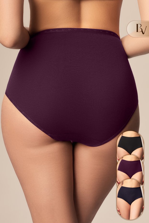 High Waist Women's Panties Black Anthracite Claret Red 3 Pieces