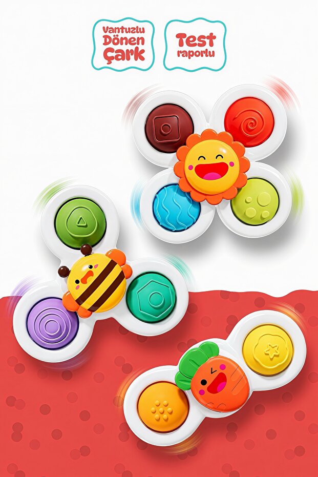 Suction Cup Sensory Developmental Spinner Toy Set of 3 – Rotating Baby Toy (12 Months+)