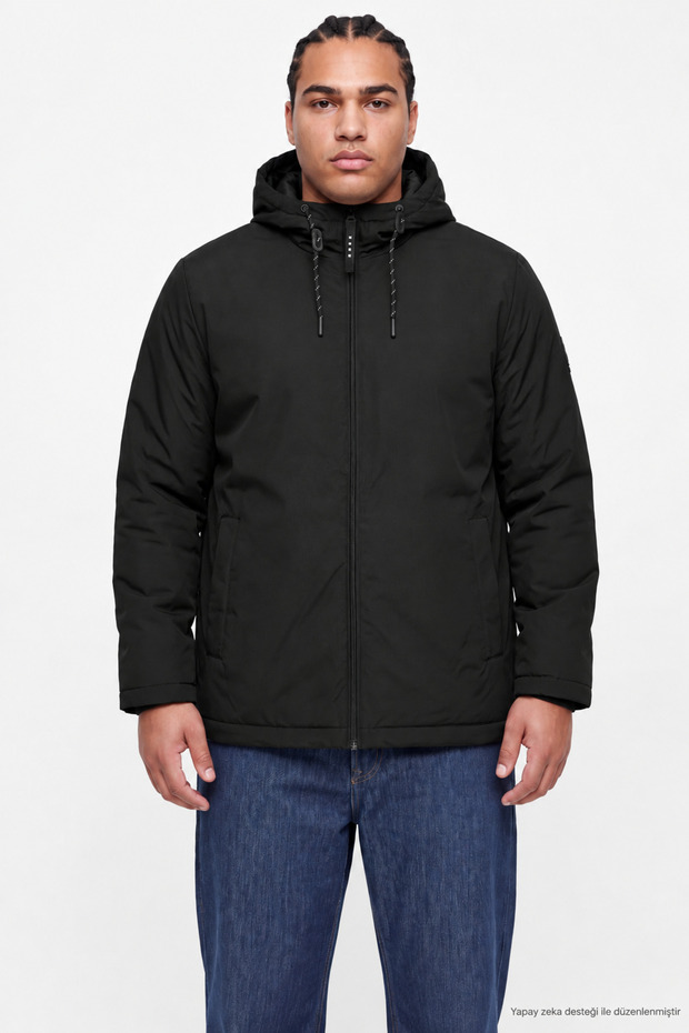 Men's Hooded Jcofusion Black Jacket Coat - 12302241