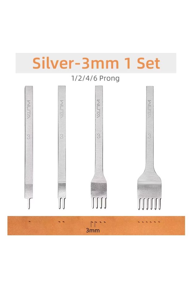 Silver 3mm 1 Set WUTA Basic Leather Chisel Tool Diamond Pricking Iron Hole Punch Stitching Leather C