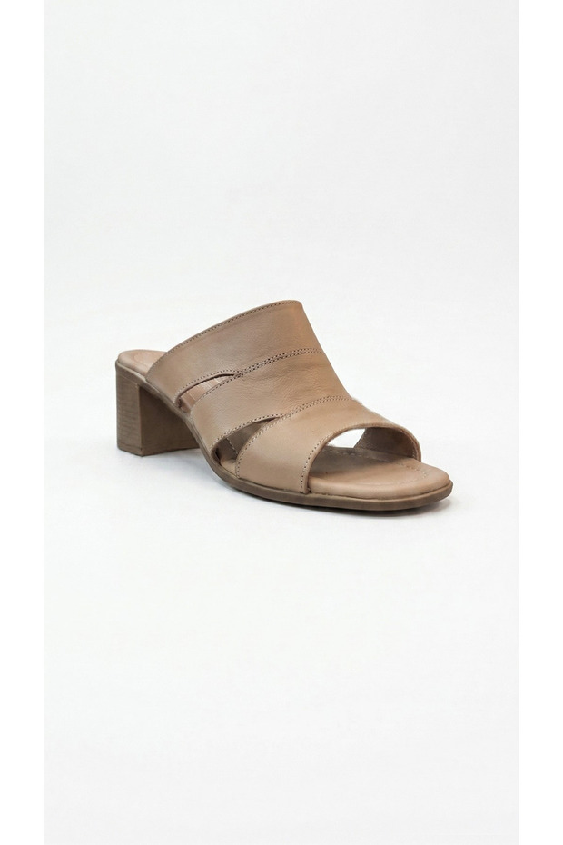 Women's genuine leather heeled mule slippers 617.1561