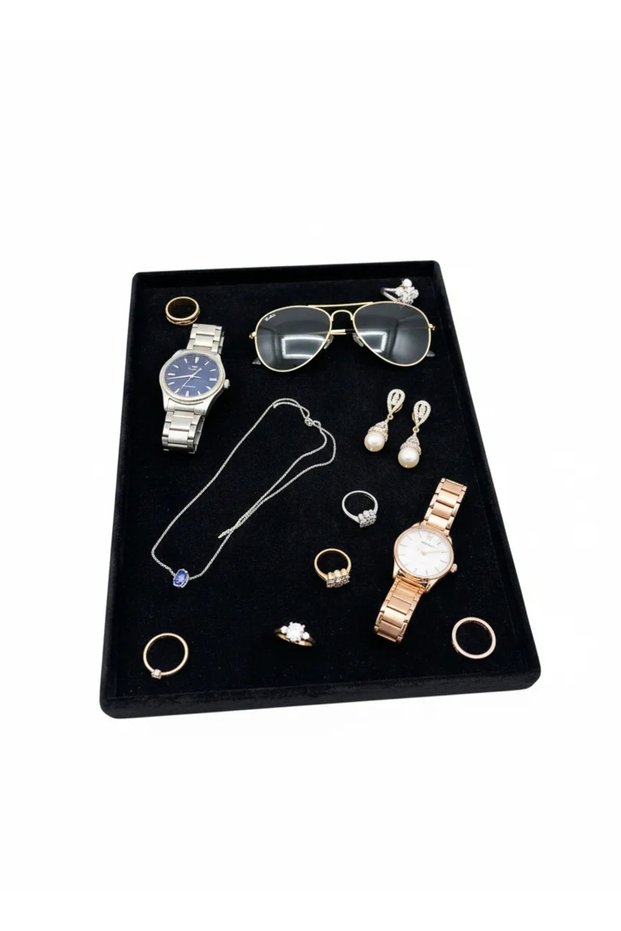 Domestic Production Suede Fabric Black Color 34/24 cm Jewelry Serving Presentation Table