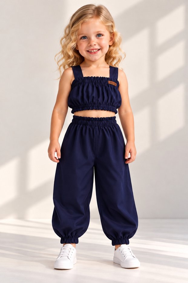 Baby Girl Solid Color Crop & Pants Set