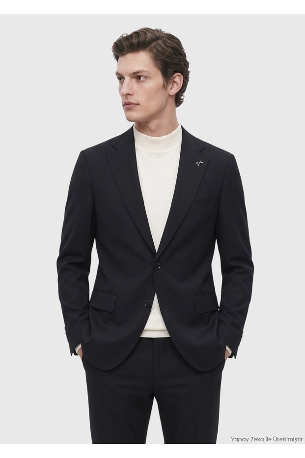 Black Shirt Shoulder Slim Fit 100% Wool Jacket
