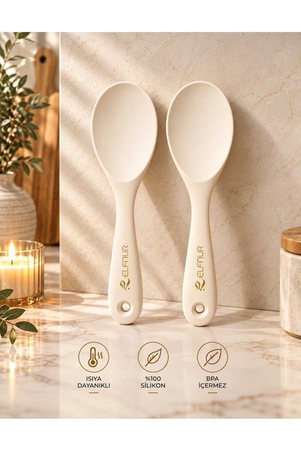 (2 Pieces Ultra Hard Tip Silicone Rice Spoon High Heat Resistant Fireproof Non-Stick 22 cm