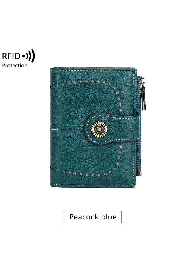 Y1668-peacockblue0 RFID Anti-Theft Brush Women's Wallet Multi-Card Slot Zipper Buckle Fashion Credit