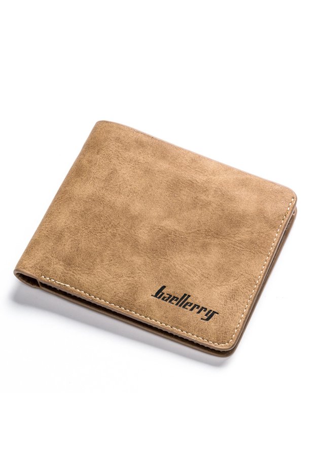 Horizontal Brown Baellerry Men's Thin Sanded Leather Short Wallet Multi Card Holder Simple Business