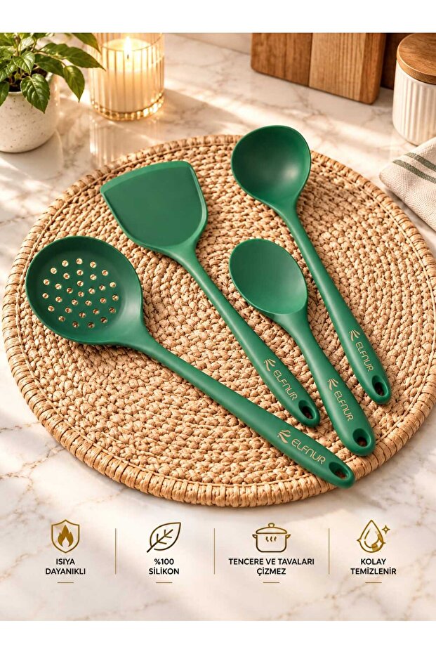 Hard Tip Heat Resistant Silicone Colander Spoon Set 4 Pieces