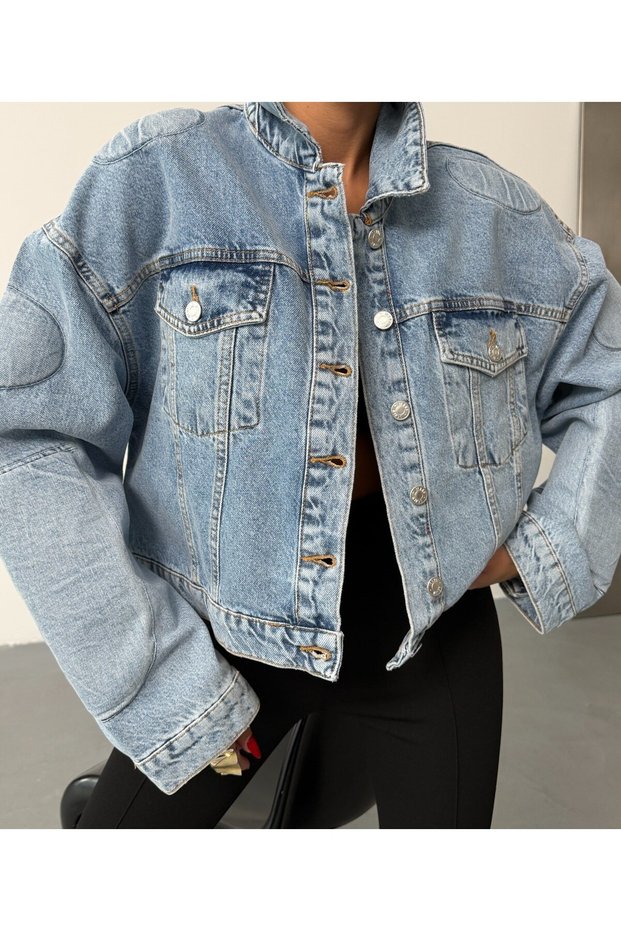 Women's Stand Collar Oversize Crop Denim Jacket