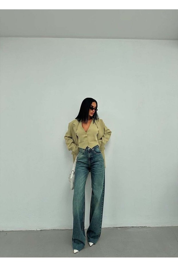 High Waist Classic Blue Straight Leg Denim Pants