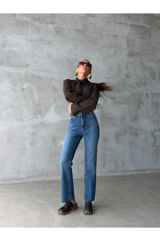 Women's High Waist Tasseled Leg Lycra Denim Pants