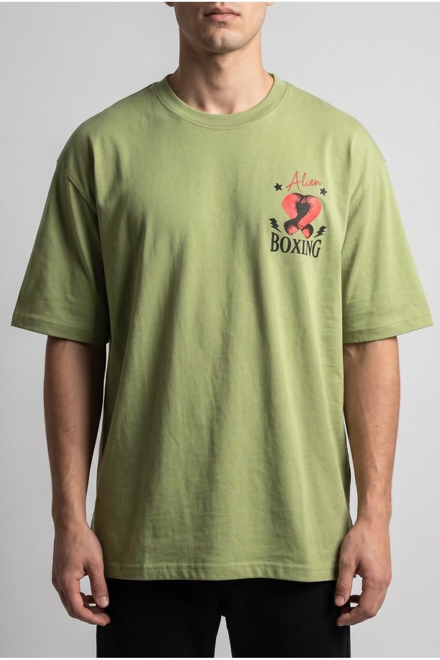 Men's Khaki Boxing Themed Graphic Printed Casual T-Shirt