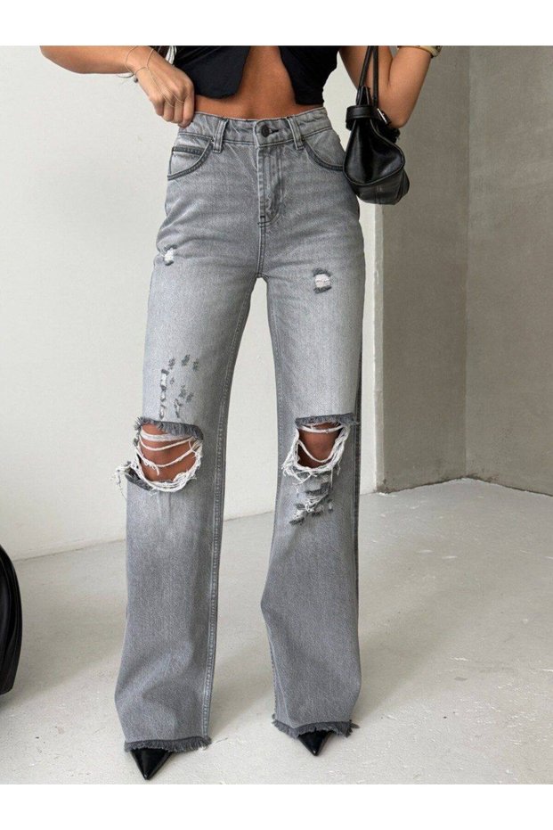 Women's High Waist Wide Leg Jean - %100 Cotton Wide-Leg Jean Pants