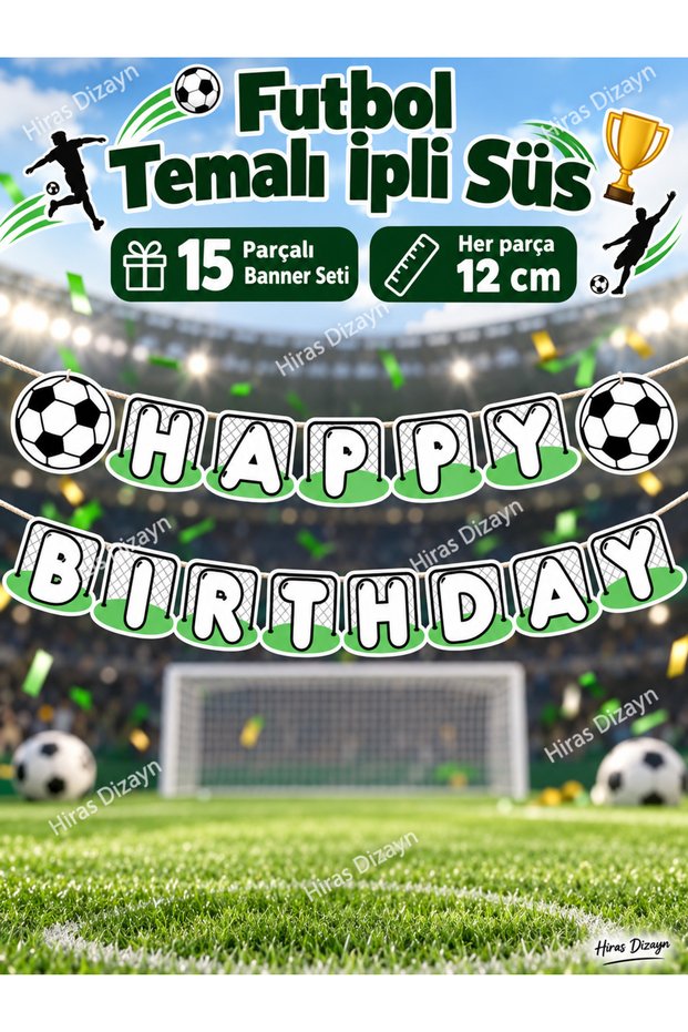 Football Themed Happy Birthday Banner 15-Piece Fan Football Goal Birthday Decoration Banner Cocktail Toothpick Quote Engagement Birthday Cocktail Invitation and Presentation Cake Decoration Ornament Thick Paper