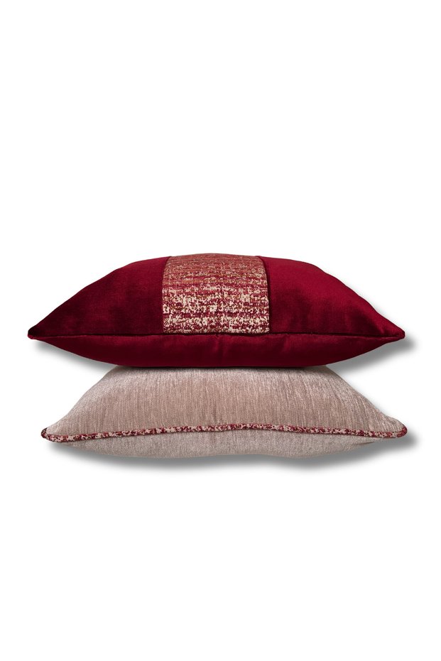 Throw Pillow Cover 50*50 cm Red and Beige Set of 2 Velvet Fabric Pillow Filling Not Included.