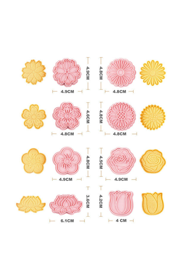 8pcs Set 8Pcs/Set Cookie Cutters Plastic 3D Flower Shape Cartoon Pressable Biscuit Mold Cookie Stamp