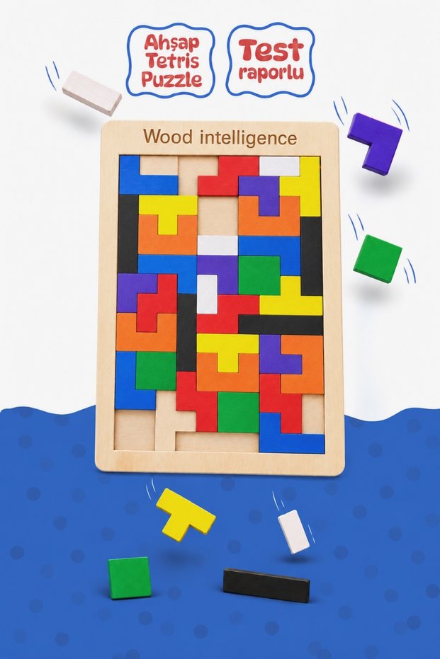 Wooden Tetris Intelligence Game – Montessori Educational Colorful Geometric Puzzle