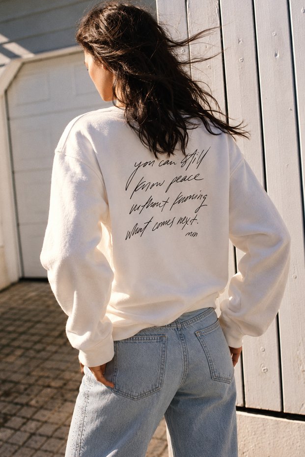 Women's Ecru Back Printed 3 Thread Cotton Sweatshirt