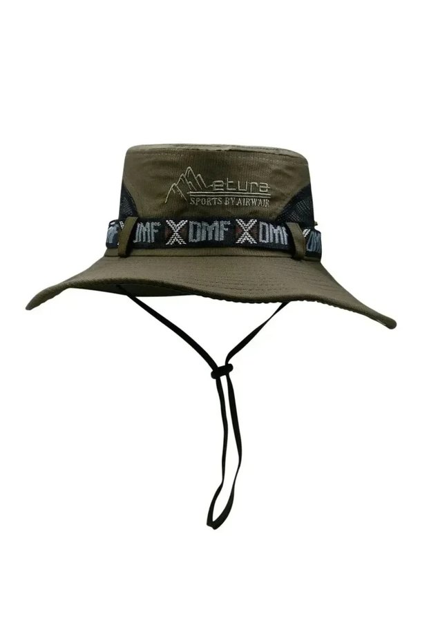 One Size Army green Summer Men's Wide Brim Bucket Hat UV Protection Panama Style Mesh Fisherman Beac