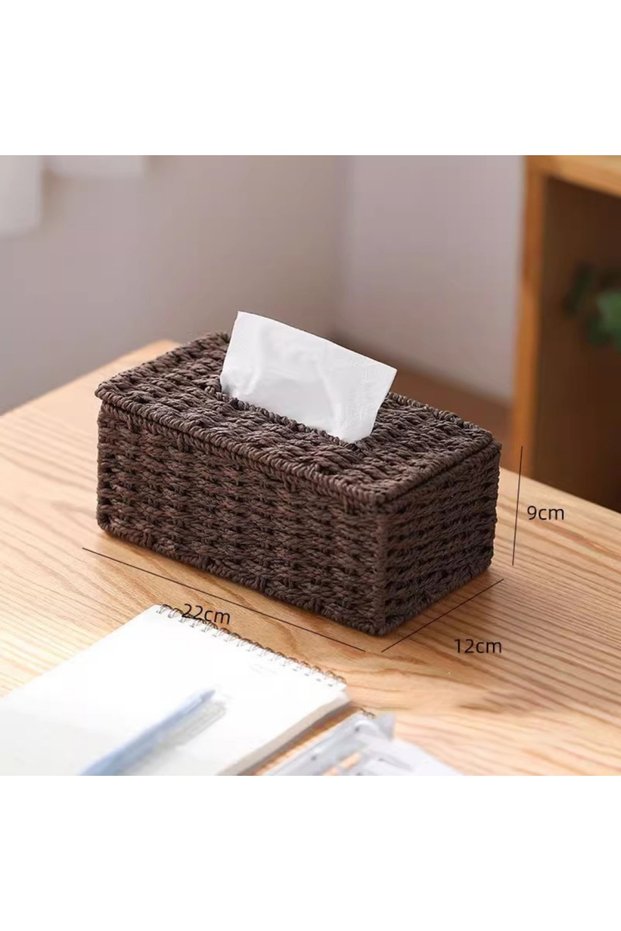 Coffee Fashion Imitation Rattan Woven Tissue Box Large Capacity Vintage Napkin Holder Paper Towel Bo