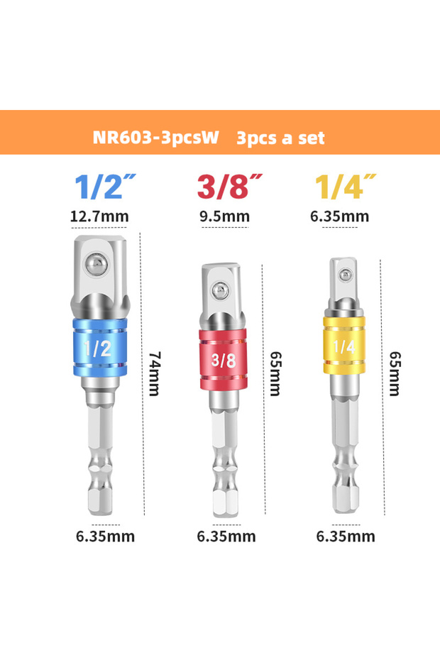 NR603-3pcsW 1pc/3pcs محول مقبس للمثقاب، وصلة تمديد للمثقاب، محول مقبس لقضيب رؤوس المثقاب 1/4 3