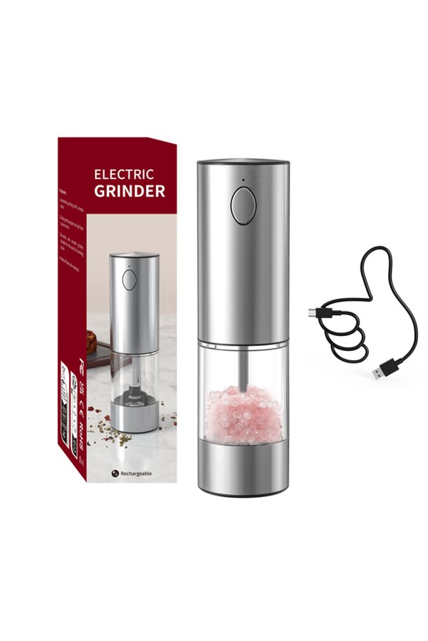 1PCS Metal Shell Electric Pepper Grinder Automatic Salt And Pepper Grinder USB Rechargeable Adjustab