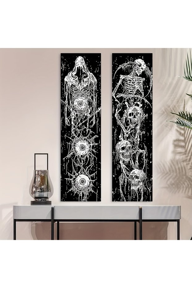 2pcs150cmX40cm black 2pcs/set Skeleton Tapestry, Polyester Tapestry, Wall Hanging for Living Room Be