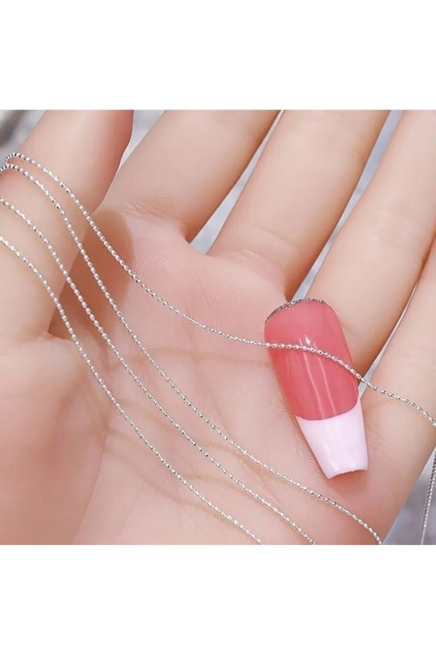 1M-0.8mm-Silver 1M/Pack 0.8mm Gold Silver Nail Bead Chain Charm Ellipse Stone Nail Art Decorations G
