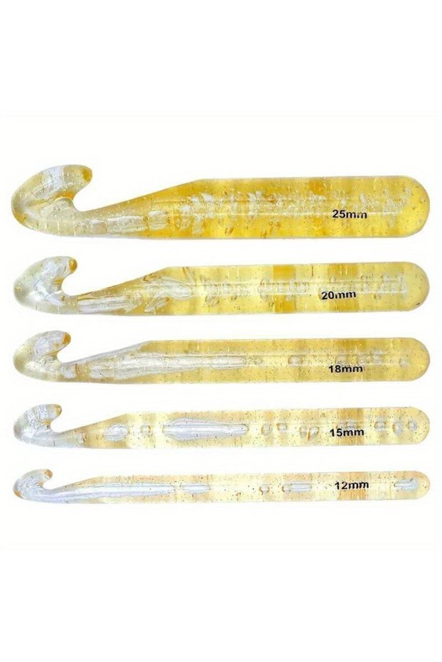 5Pcs 1set 5Pcs 12/15/18/20/25 Mm Transparent Crystal Crochet Hooks Set Weave Sewing Tools Embroidery