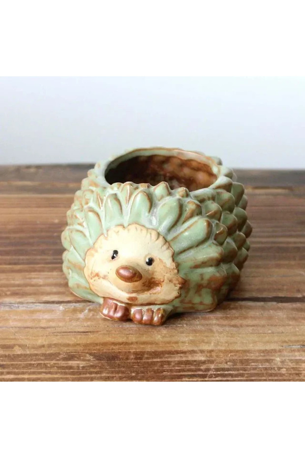 1pc B10114A 1pc Cute Hedgehog Ceramic Planter - Kiln Glaze Finish, Garden Succulent Plant Pot, Bonsa