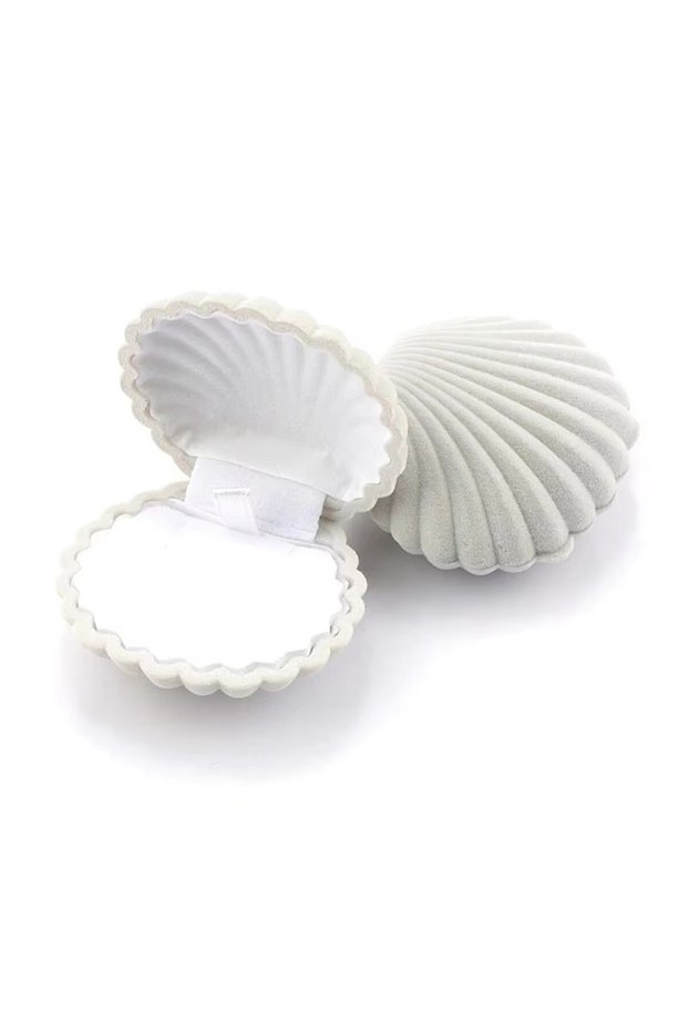 Grey 1 Piece Lovely Shell Shape Velvet Jewelry Box Wedding Engagement Ring Box for Earrings Necklace