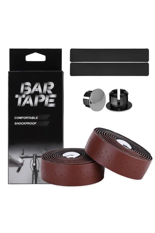 BROWN 2PCS Bicycle Handlebar Tape Bicycle Road PU Artificial Leather EVA Textured Punch Strap Cyclin