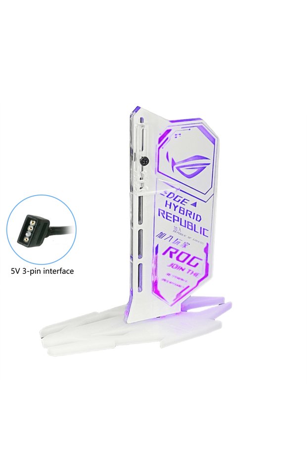حامل بطاقة الرسومات الأبيض ROG ARGB - مزود بإضاءة متزامنة 5 فولت 3-بين - حامل بطاقة الرسومات لعلب الكمبيوتر
