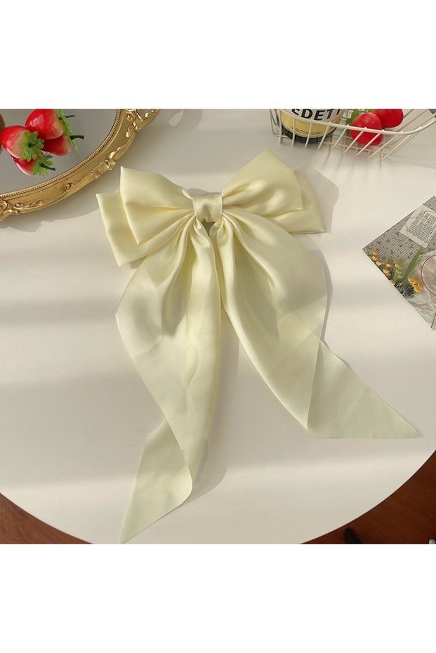 Beige 11 Solid Color Satin Ribbon Big Bows Hairpin Spring Clips Hair Accessories for Women Girls Tre