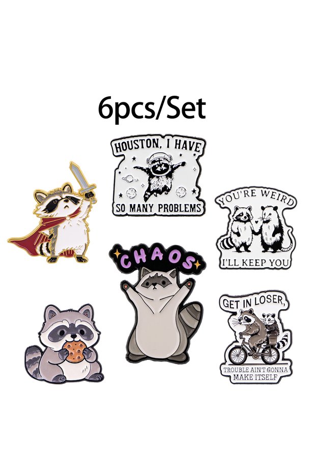 10 3-6pcs/Set Cartoon Black Cat Camera Frog Racoon Enamel Pin Cute Animal Series Metal Brooches Lape