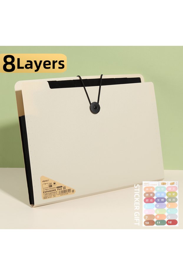 white-8Layers A4 File Folder Storage Bag 5/8/13 Layers Desktop Organizer for Test Papers School Stat