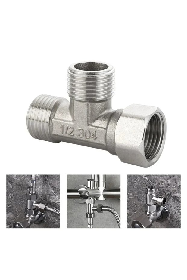 G1/2 3 Way T-Adapter Bathroom Shower Faucet Water Splitter Toilet Shower Valve Spray Nozzle Converte