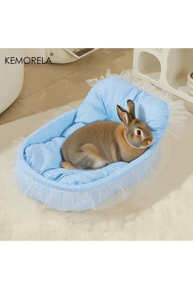 Blue 1PCS Soft Cute Bunny Princess Nest - Fluffy Rabbit Bed with Lace Edges, Cozy Plush Bedding for
