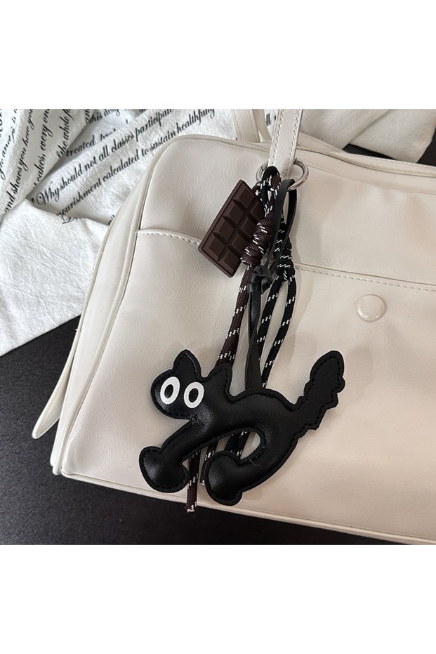 blackcat Leather Dachshund Bag Pendant Creative Keychain Lanyard bag Accessory Key Pendant Car Keyri