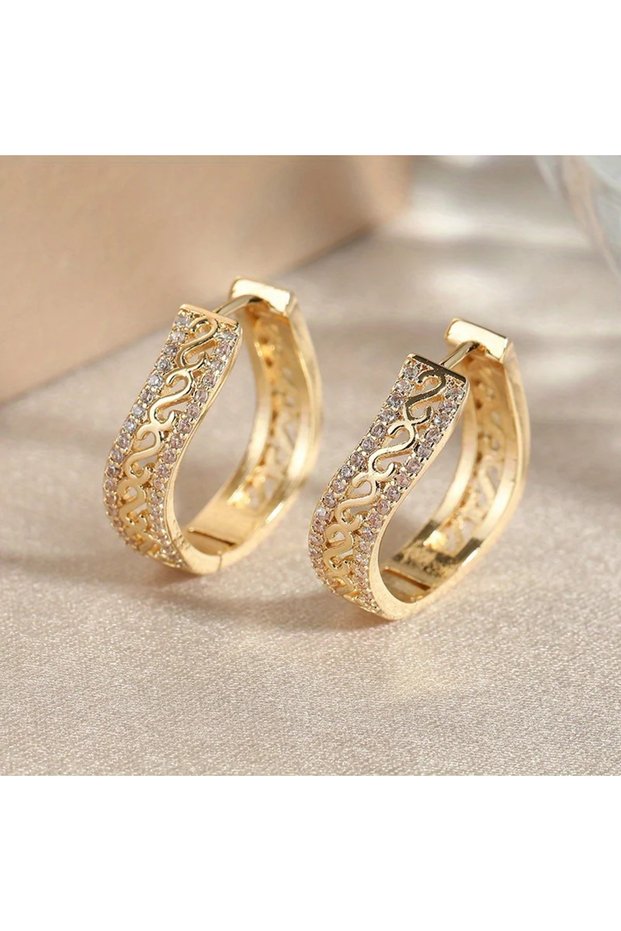 Gold-color Creative Retro Hollow Design Metal Earrings, Elegant Women's Jewelry, Perfect Accessories