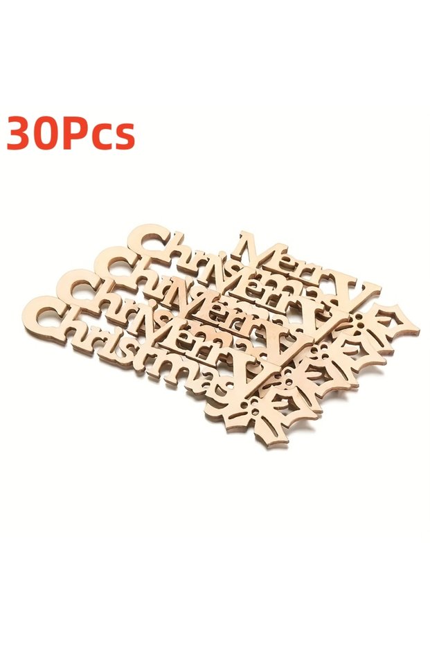 30Pcs 10/30pcs 9x2.5cm/3.54x0.98in Merry Christmas Hanging Ornament Wooden Letter Christmas Crafts F