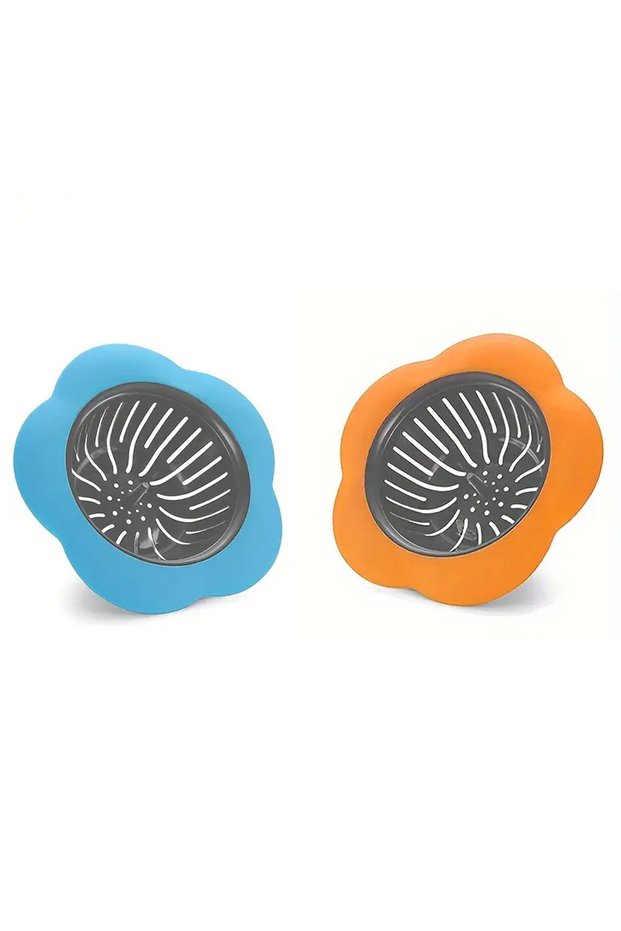 Blue-Orange 2PCS Silicone Kitchen Sink Strainer Anti-Clog Drain Filter Net Stopper for 4.5 Inch Diam